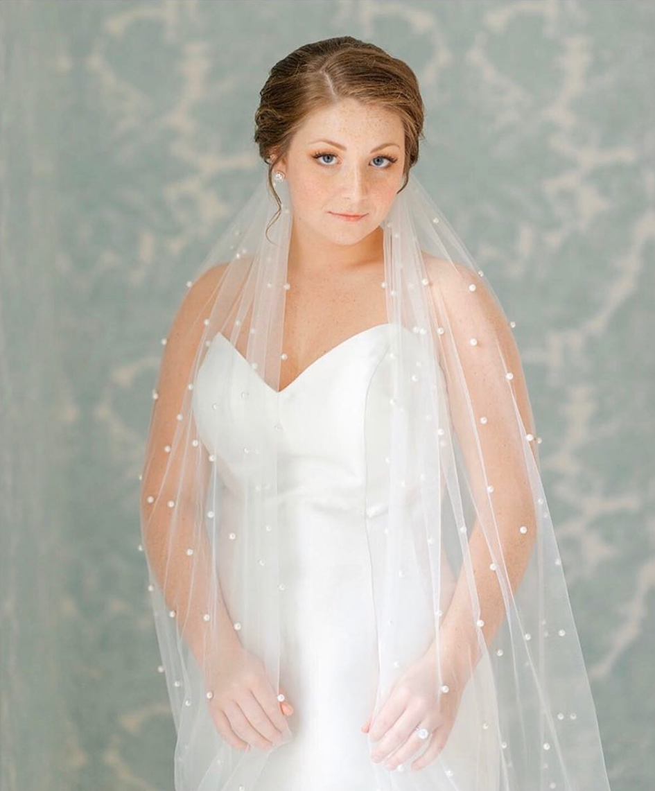 Pearl Studded Chapel Veil