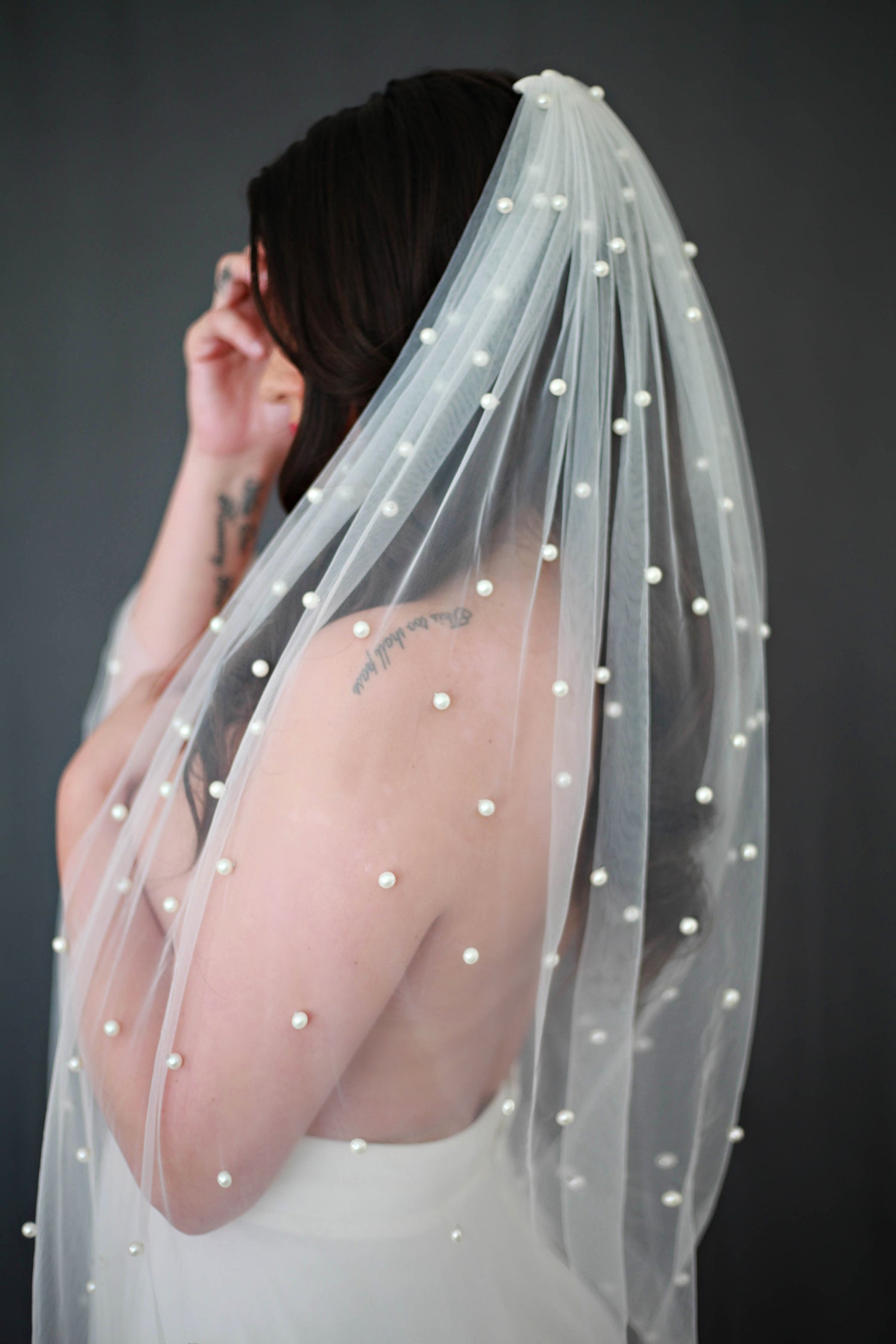 Pearl Studded Chapel Veil